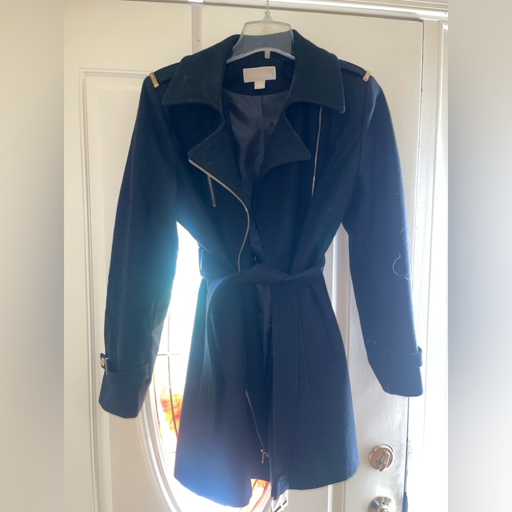 🎉HOST PICK🎉 Michael Kors Women’s Zip Up Black & Gold Winter Pea Coat- Size 16 - Picture 5 of 12